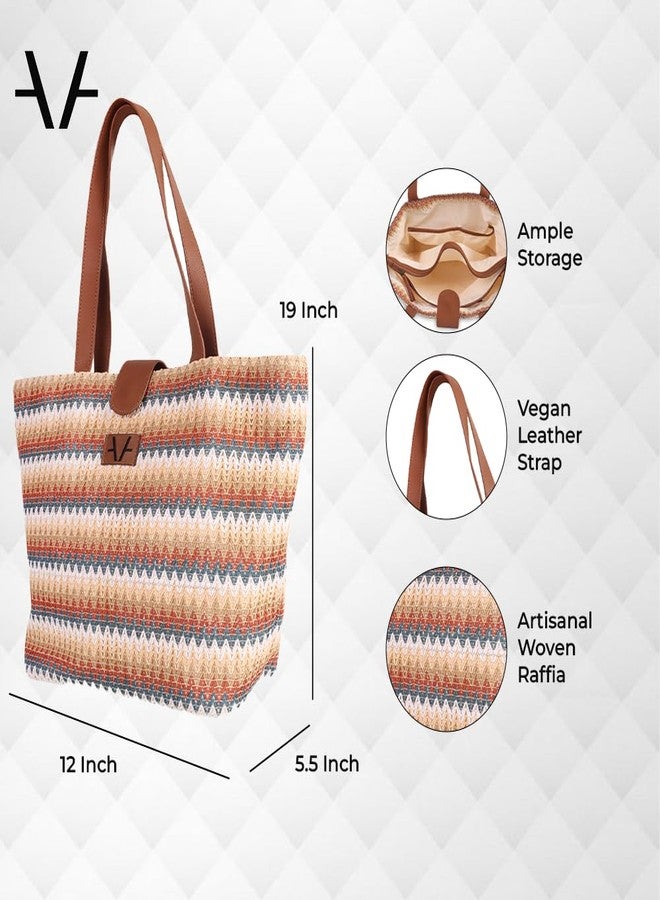 Avake Woven Wild Tote Bag with Raffia and Vegan Leather Accents | Fits 14-Inch Laptop | Stylish & Durable | Lightweight Shoulder Bag for Work, Travel & Daily Use | Made in India - Image 3